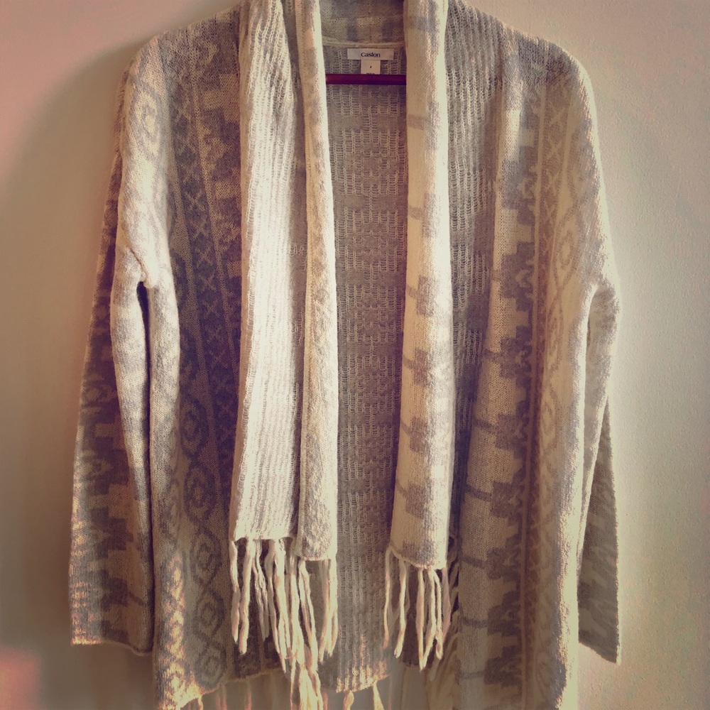 Caslon open draped Aztec vintage print cardigan